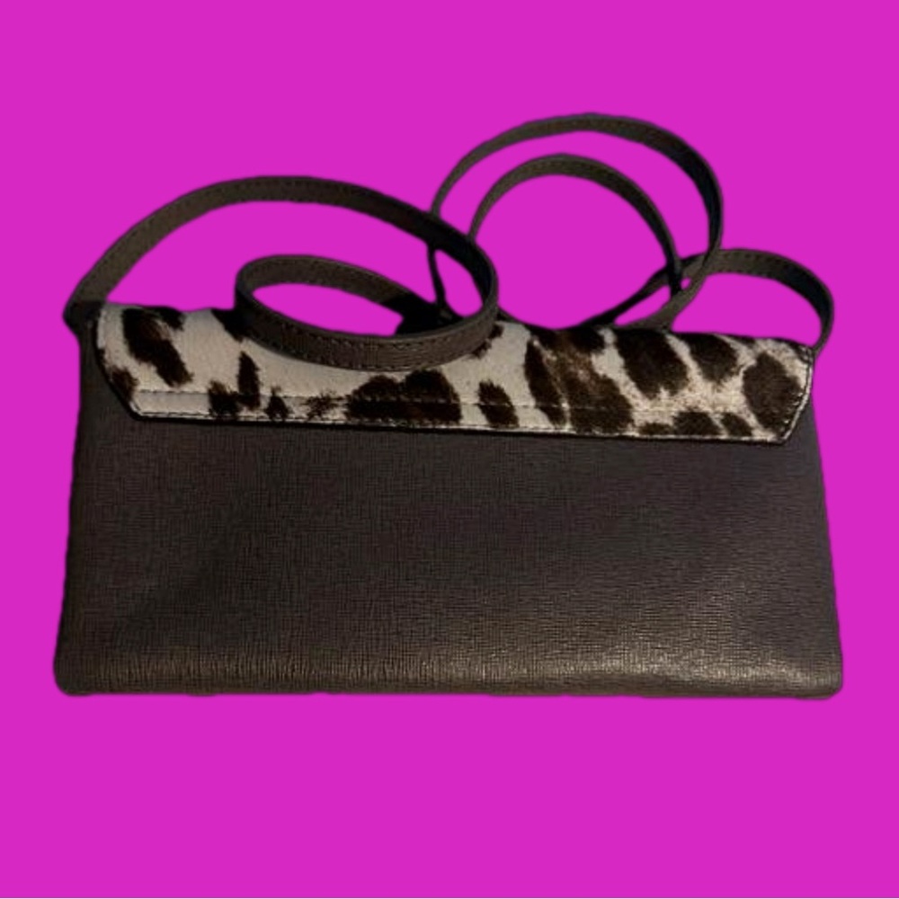 Rare Furla Crossbody Genuine Leather With Cheetah Pattern Dyed Animal Hair EUC - Picture 2 of 6